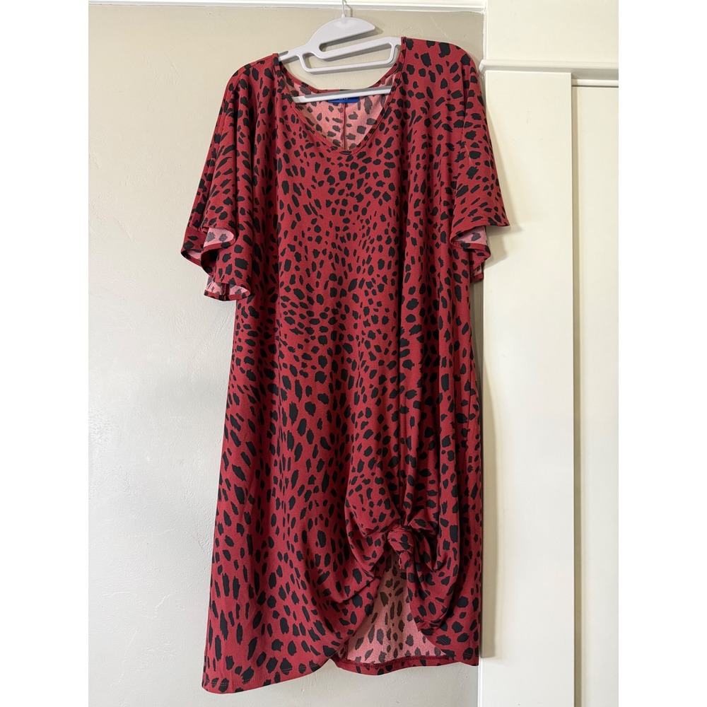 Apt. 9 Womens Red Black Animal Print Tie Knot Front V-Neck Knit Dress XL